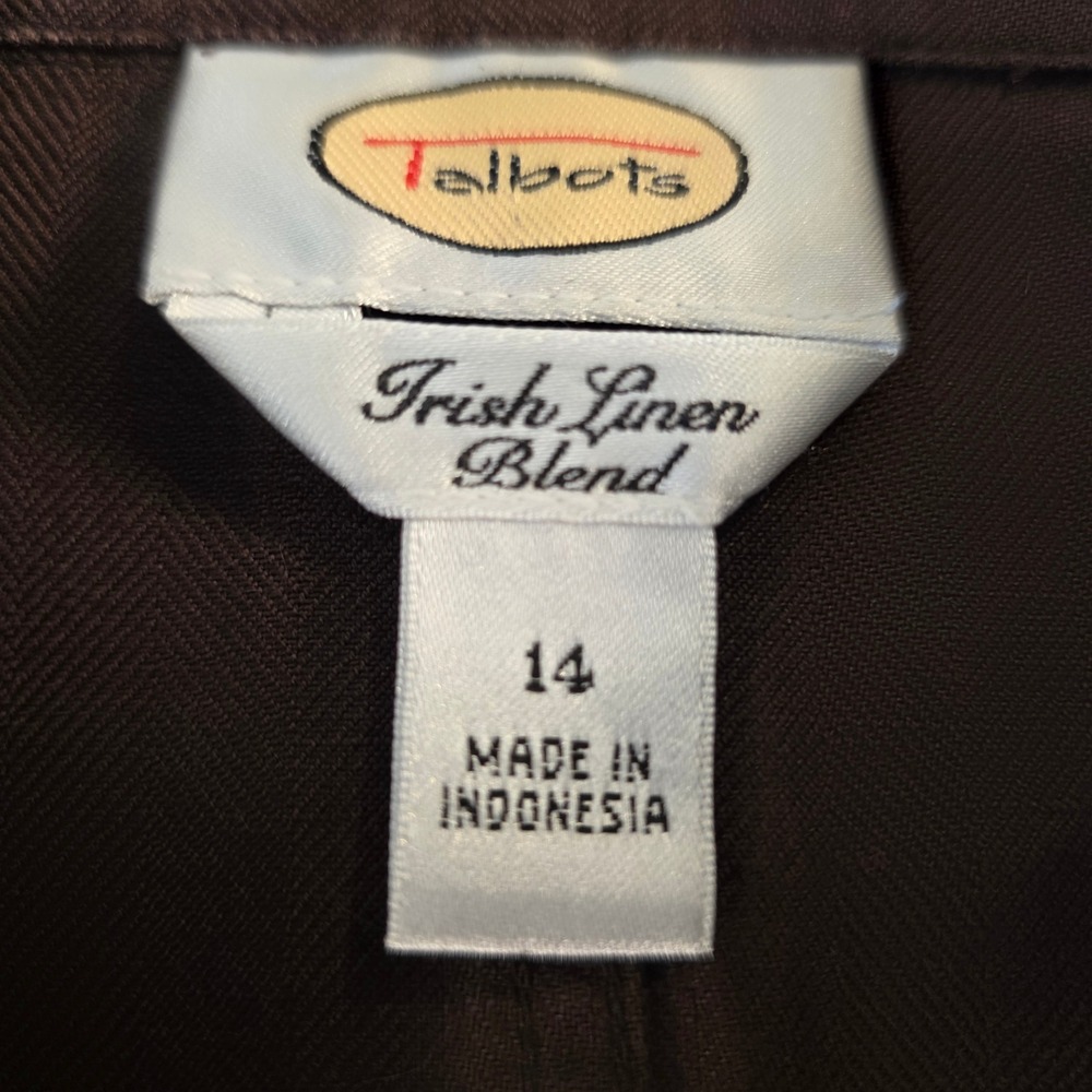 Talbots Brown Irish Linen Blend Blazer Jacket Women 14 Herringbone 2-Button - Picture 3 of 6